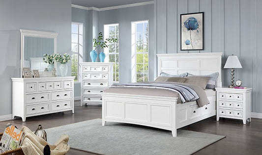 cm7413wh 5 pc set queen bed frame dresser/mirror/night stand x2