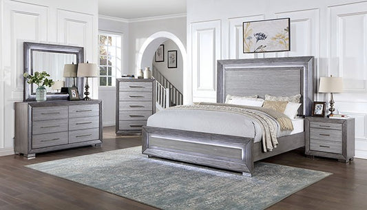 cm7468gy-5pc queen bed frame dresser/mirror/night stand x2