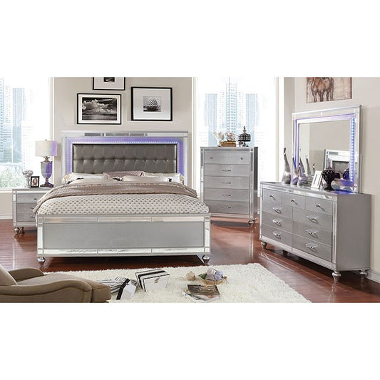 cm7977sv-5pc queen bed frame /dresser/mirror/ night stand x2